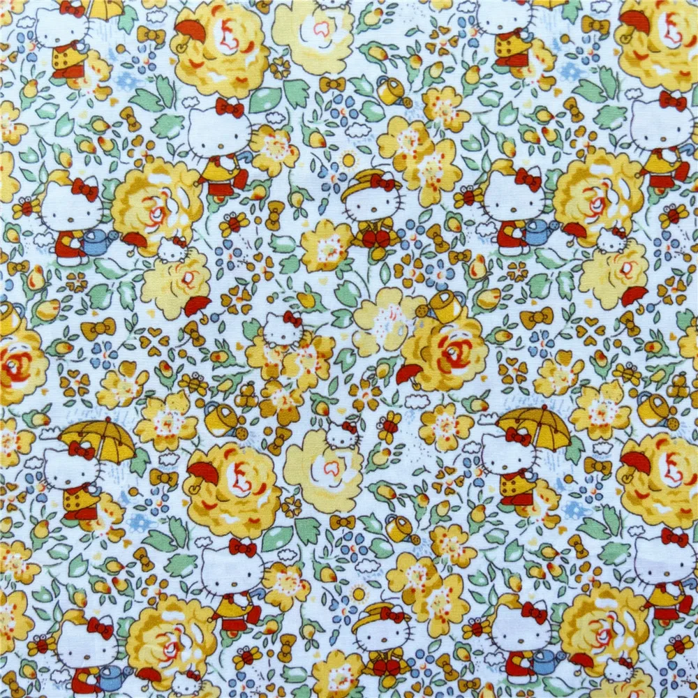 

Cartoon Hello Kitty Flowers Print 100% Cotton Fabric for Girl Clothes Slipcover Hometextile Cushion Cover Needlework DIY
