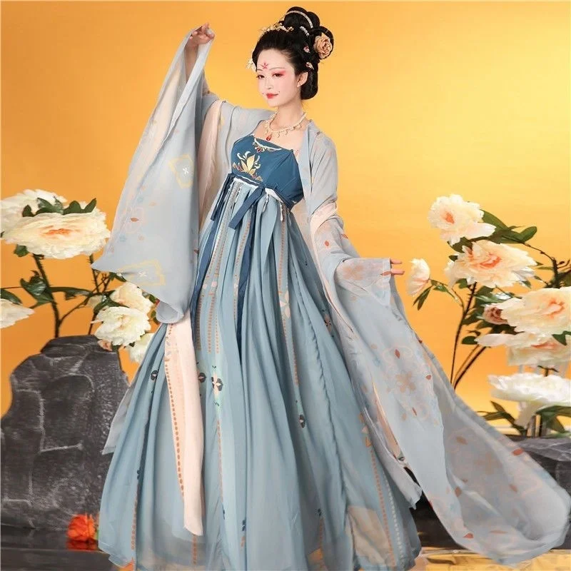 

Han Xu Han Fu Women's Autumn Chinoiserie Fairy Elegant Ancient Style Large Sleeve Shirt Hezi Skirt Supreme Beauty Made in Tang