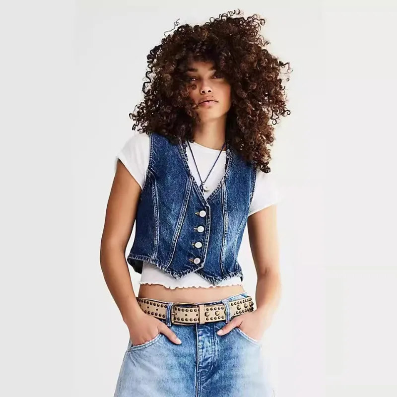 Женская одежда новый летний вид джинсовый маленький жилет короткий Tide
