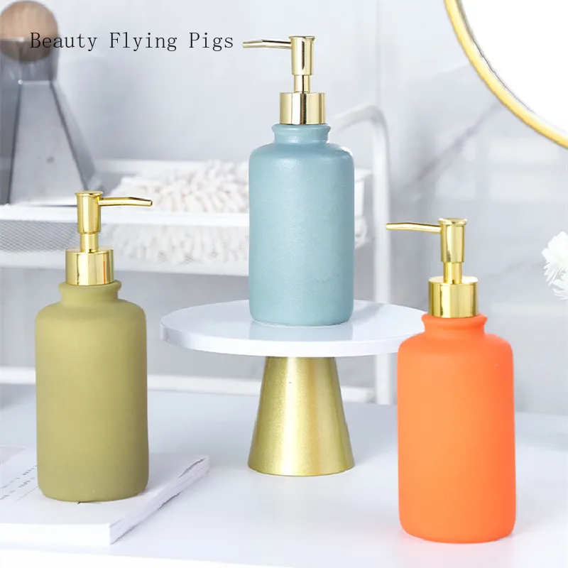 

Solid Color Ceramics Shampoo Shower Gel Bottles Wristband Dispenser Soap Dispenser Liquid Soap Bottle Bathroom Supplies 450ml