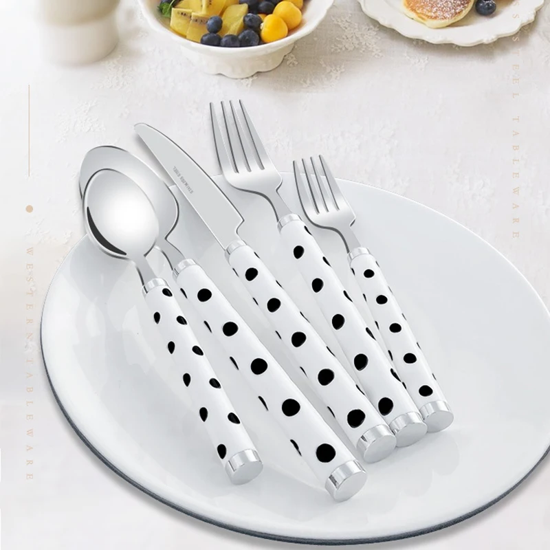 

Stainless Steel Dinnerware Upscale Dot Pattern Handle Silver Western Tableware Knife Dessert Fork Spoon Flatware Kitchen Supply
