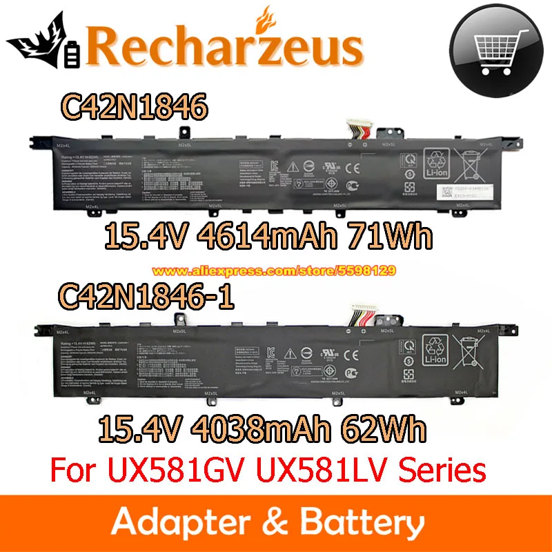 Genuine 15.4v 71wh 62wh C42n1846 C42n18461 para Zenbook Bateria Pro Ux581 Ux581gv Ux581gv-bp9901u Ux581gv-xb94t Ux581gv-h2003t