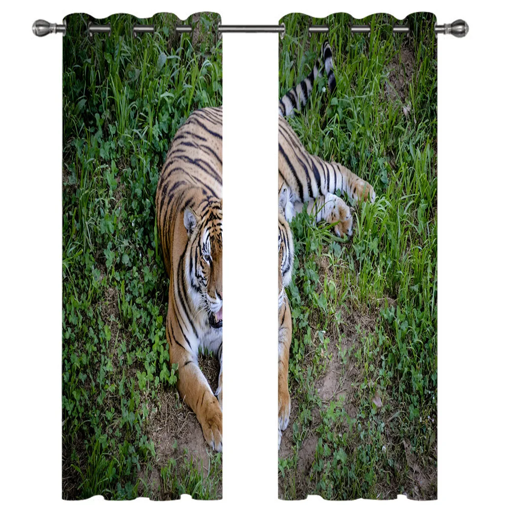 HUANZHUANG термозанавески с ушками принт трава тигр животные термоизолированные