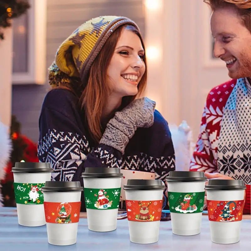 

Рождественские рукава для чашек, 24 шт., рождественские кофейные искусственные Мультяшные праздничные кофейные рукава для горячего шоколада, льда