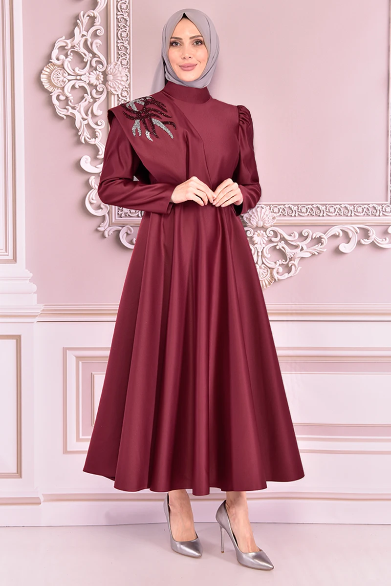 Атласное платье бордового цвета KBR21325