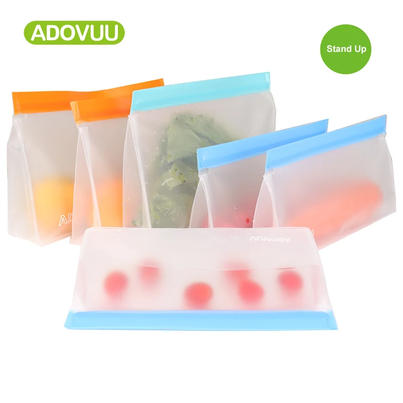 3PCS/Pack Reusable Silicone Food Storage Bag Stand Up PEVA Freezer Frozen Ziplock Leakproof Fruit Meat Vegetables Storage Bags