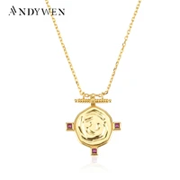 andywen 925 sterling silver long chain luxury collar gold garnet medal necklace choker crystal red 2021 women wedding jewelry