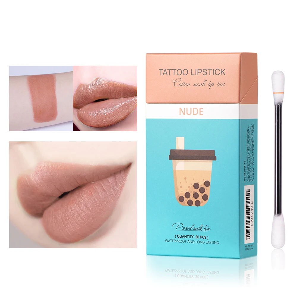 Tattoo Lipstick Cotton Swab Matte Waterproof Lip Gloss Stick Buds 20pcs/Lot Liquid Set Cigarette Case Box