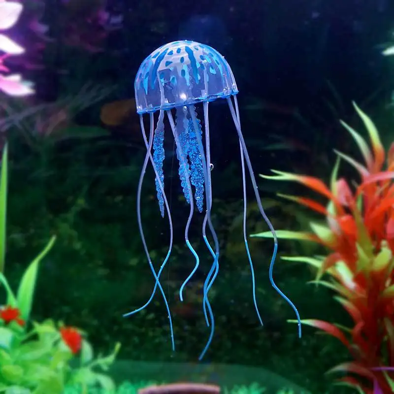 Fish Tank Landscaping Simulation Jellyfish Decoration Silicone Transparent Fluorescent Coral Small Aquarium Supplies |