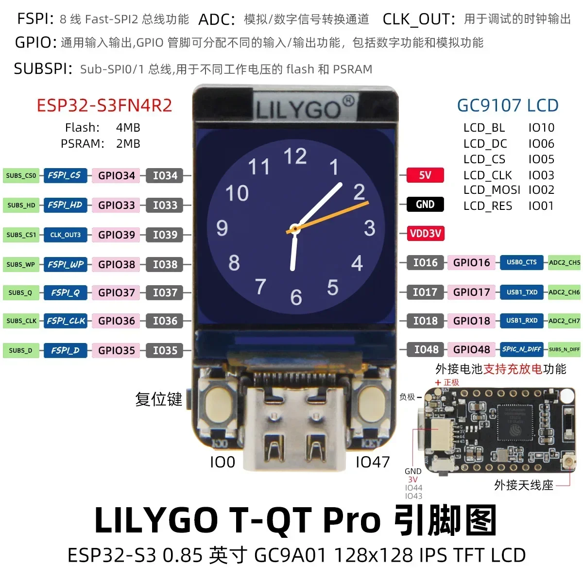 T-QT GC9A01 5 5-дюймовый ЖК-дисплей модуль WIFI Bluetooth полноцветный IPS