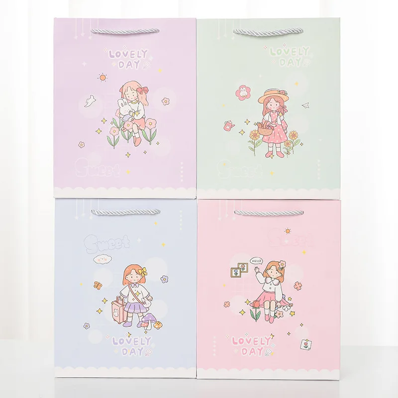 

10 Cartoon Cute Little Girl Birthday Gift Bag Stationery Store Tote Bag Trinket /Wedding Favours Clothing Accessories Paper Bag