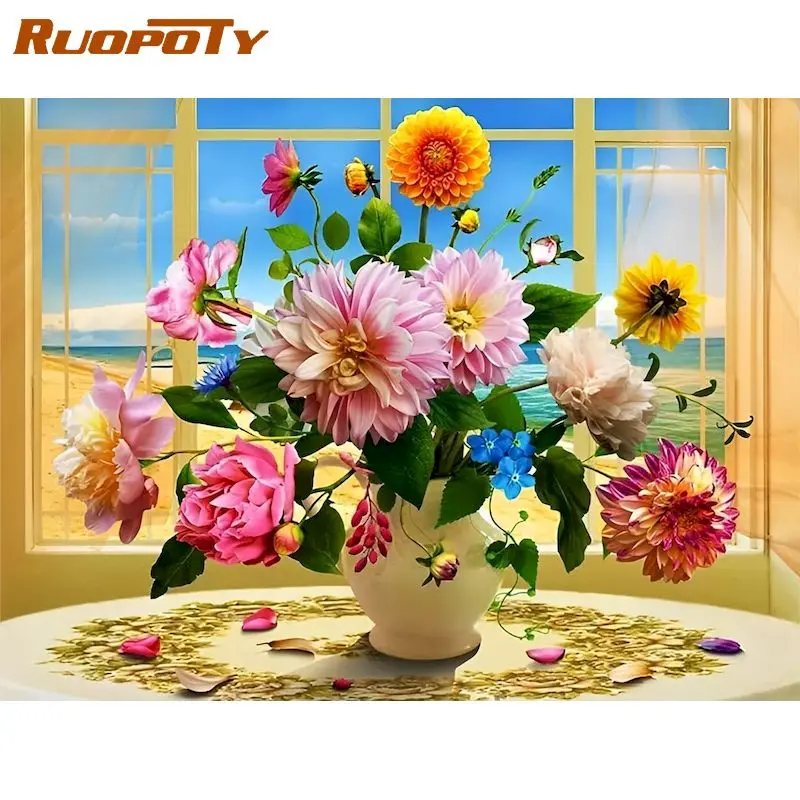 

RUOPOTY Diamond Mosaic Full 5D Diamond Flower Vase Painting Embroidery Picture Of Rhinestones Home Decoration
