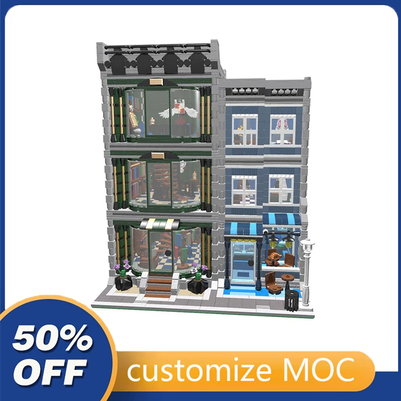 

3802PCS Customized MOC Modular Bookstore & Cafe street view Model Building Blocks Bricks Children birthday toys Christmas gifts