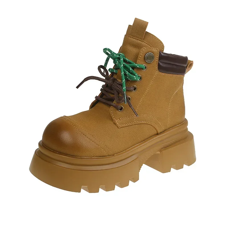 Женские ботинки на платформе из коровьей кожи в британском стиле дизайнерская