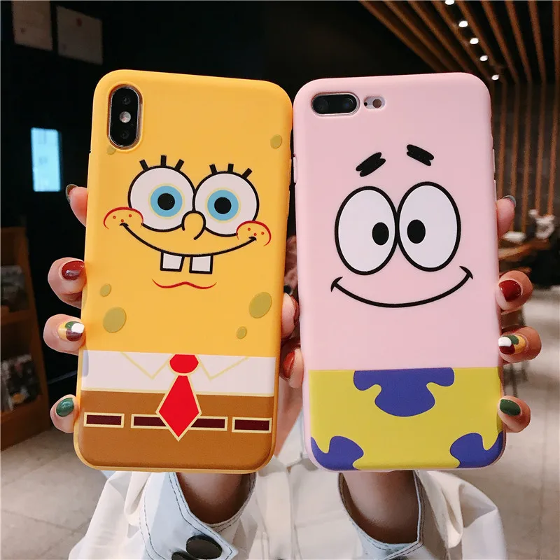 

Мягкий чехол Губка Боб Patrickstar для Iphone 13 12 11 Pro Max X Xs Max Xr Se 2020 8 7 6 Plus розовый/желтый