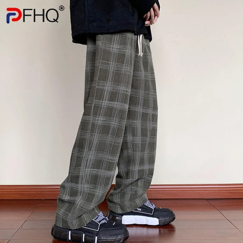 

Новые весенние повседневные брюки PFHQ 2023, корейские модные клетчатые широкие мужские брюки контрастных цветов, модная прямая элегантная уличная одежда