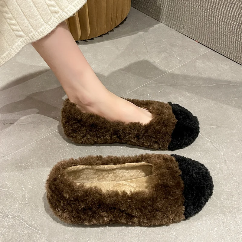 

Лоферы женские с круглым носком, повседневные Мягкие кроссовки с закрытым носком, меховые мокасины на плоской подошве, в Корейском стиле, ра...