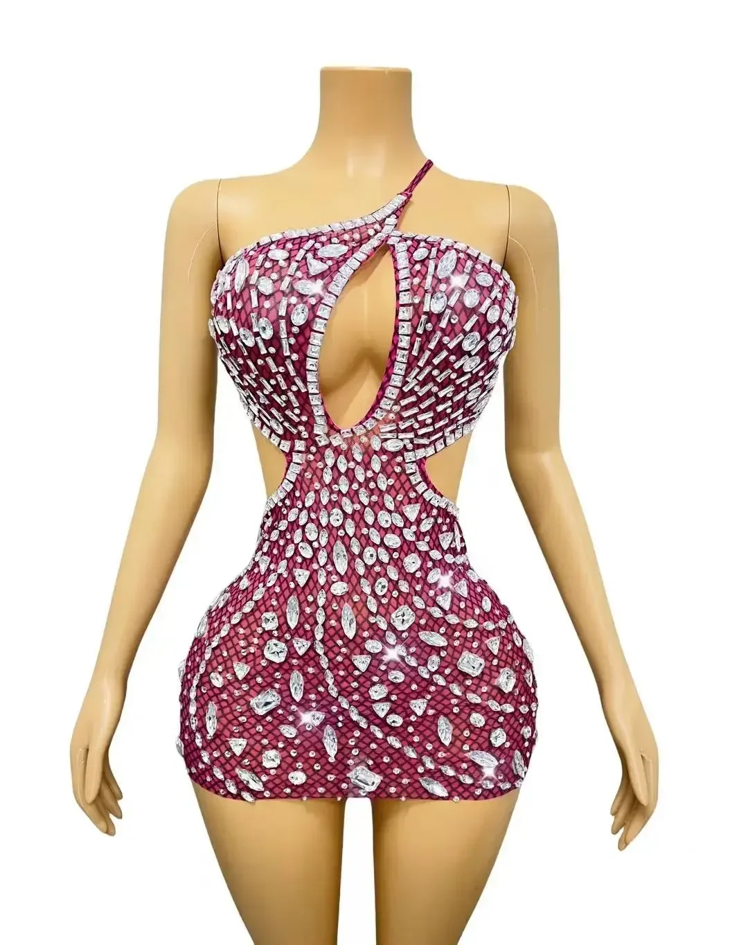 Блестящая сексуальная мини-юбка со стразами и открытой спиной клубный