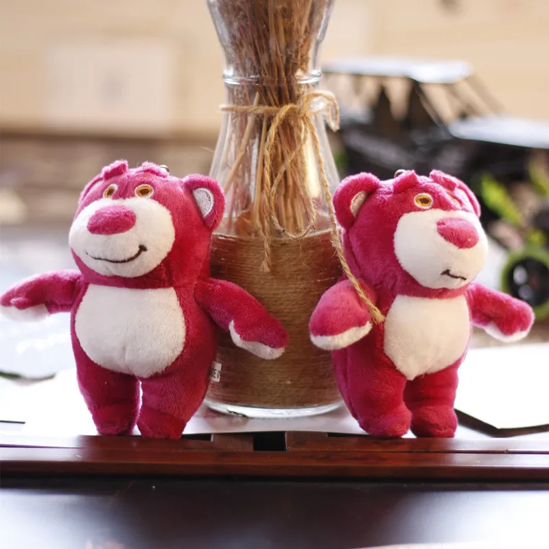 

12cm Disney Anime Model Toy Story Keychain Lotso Plush Doll Keyring Fashion Girls Couple Children Vehicle Pendant Accessories