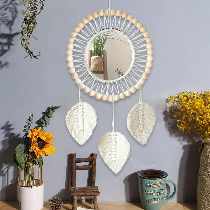 

Boho Wall Hangings Mirror Bohemian Round Mirror Wall Decor Handwoven Cotton Ropes Acrylic Mirror For Living Room Apartment House