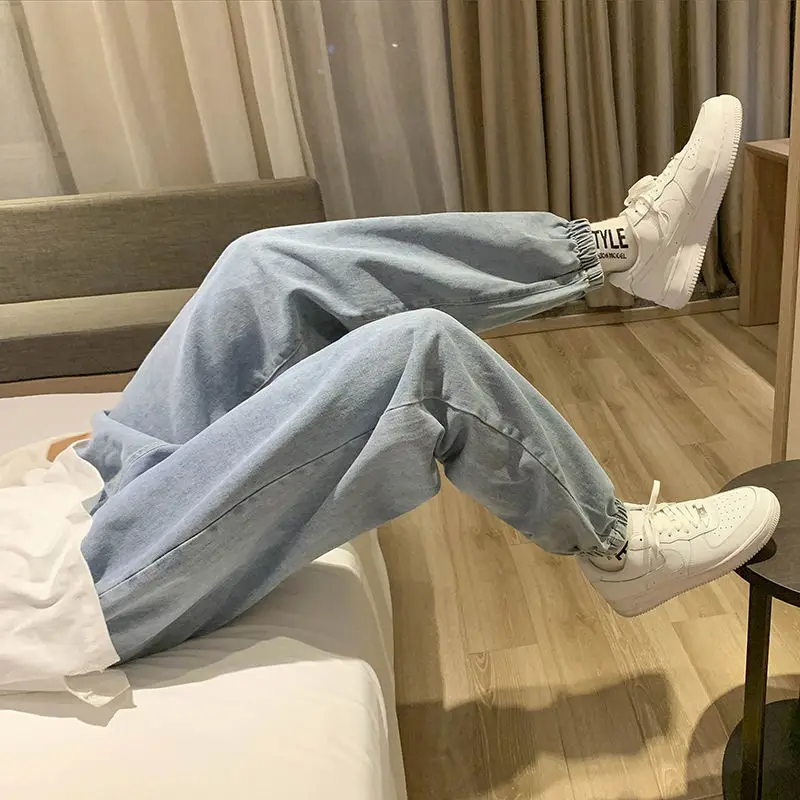 Demin Trousers Casual Pants Jeans Spring 2023 Cargo Men Fashion Men's Clothing Pockets Autumn Sweatpant Fit Ankle Length MOOWNUC