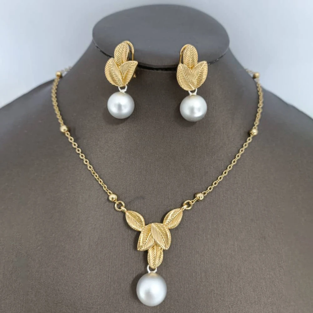 

Ladies Earrings and Necklace Jewelry Set Gold Plated Beads Pendant Necklace for Women Brazilian Party Gifts Accessory