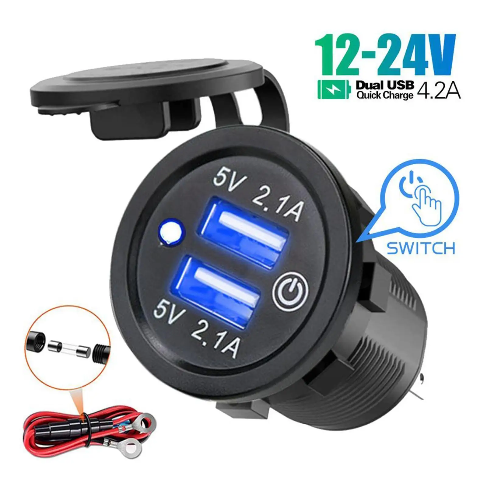 

4.2a Dual Usb Fast Charger Socket Power Outlet With Switch Waterproof Charger Socket For Car Marine Boat Motorcycle T Y9o1