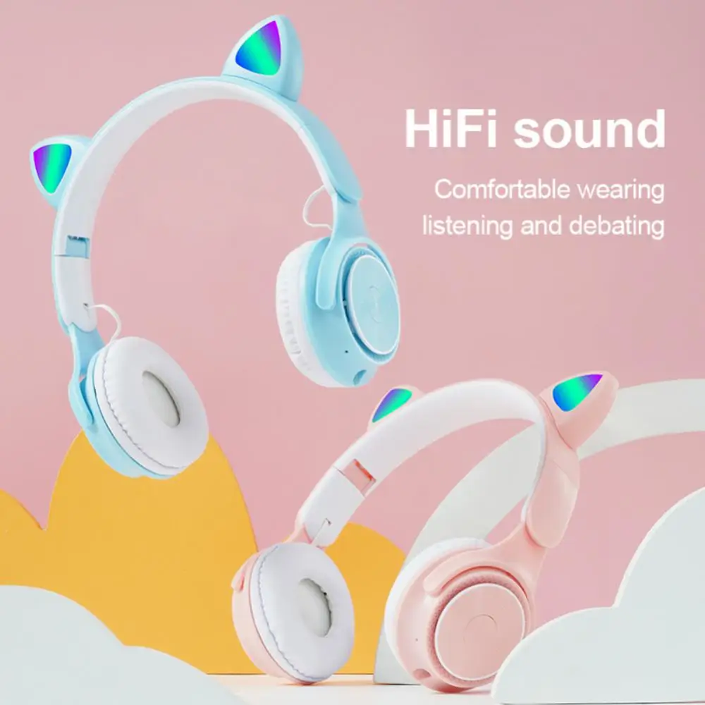 

M6 Cat Ear Headphone Bluetooth Headset Wireless Student Children With Card Folding Mini Macaroon Color System Bluetooth Headset