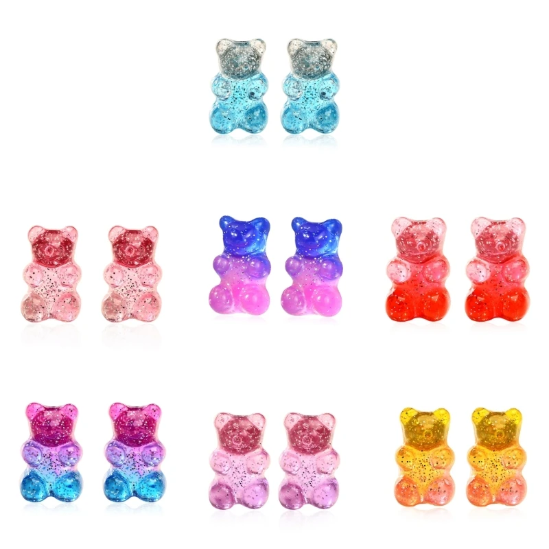 

Cartoon Animal Bear Stud Earrings Rainbow Resin Earrings Japanese Color Earrings