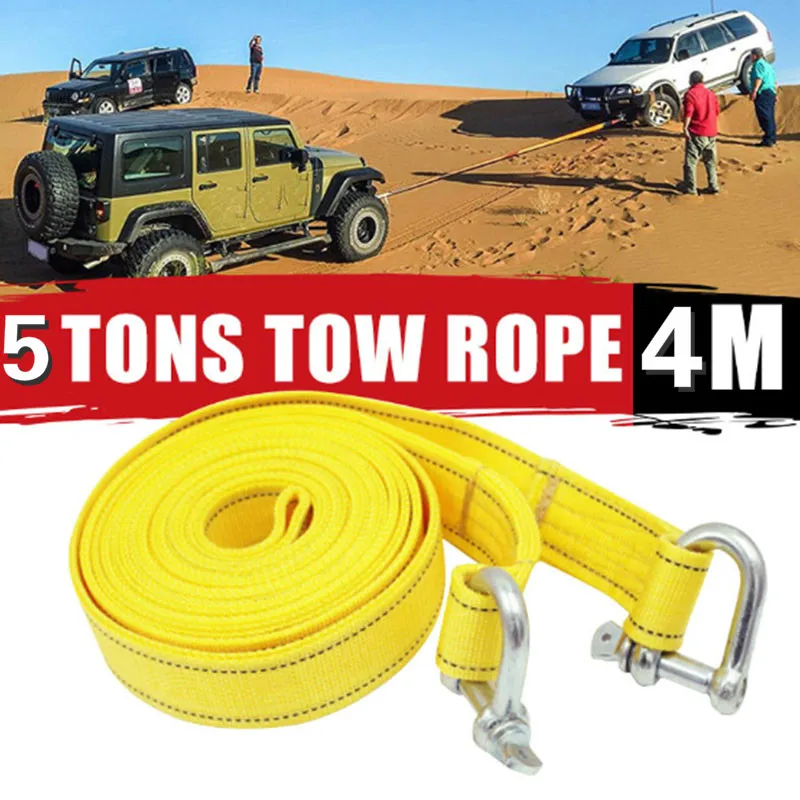 4M Heavy Duty 5 Ton Car Tow Cable Towing Pull Rope Strap Hooks Van Road Recovery U-hook