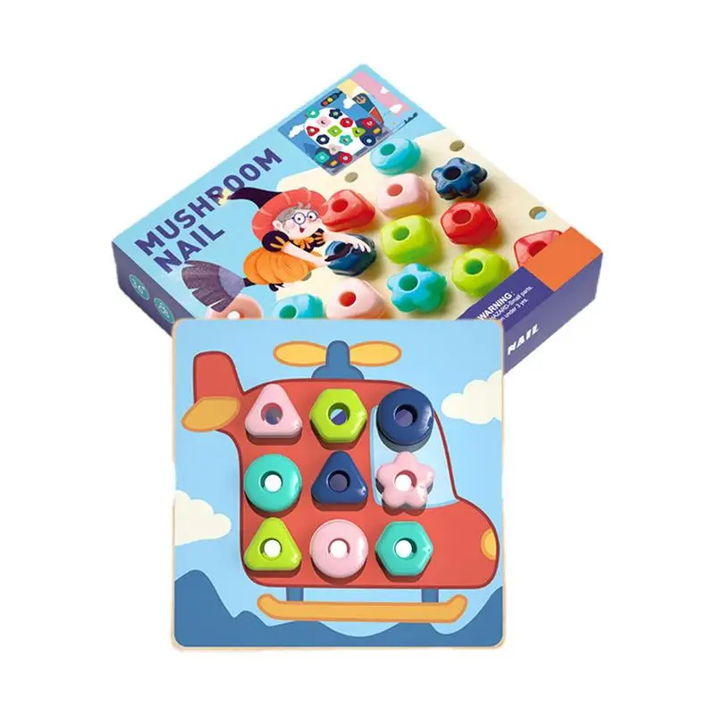 

Building Blocks Color Sorting Toy Smooth Early Mushroom Nail Puzzle Set Geometry Toys Intelligence Colorful 3D Blocks Game