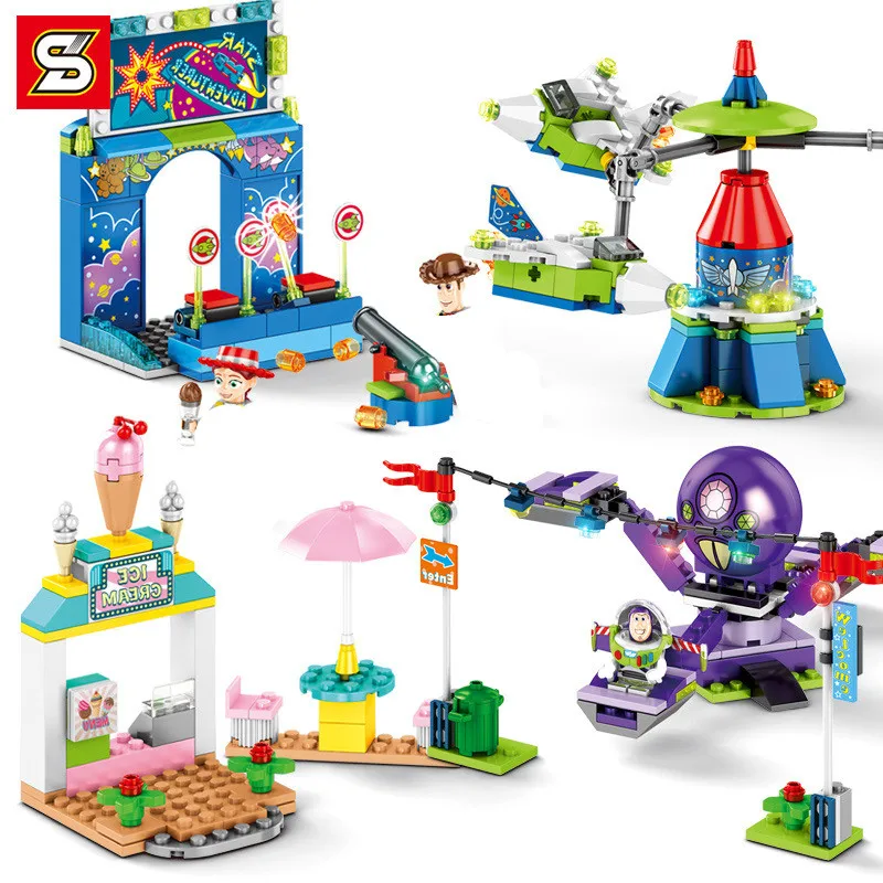 

Toy Story Puzzle Blocks Woody Shooter Game Console Jessie Spinning Spaceship Buzz Lightyear Octopus Jet Spinner Alien Bumper Car