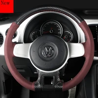 diy hand stitched leather carbon fibre car steering wheel cover for volkswagen beetle lavida cc car accessories