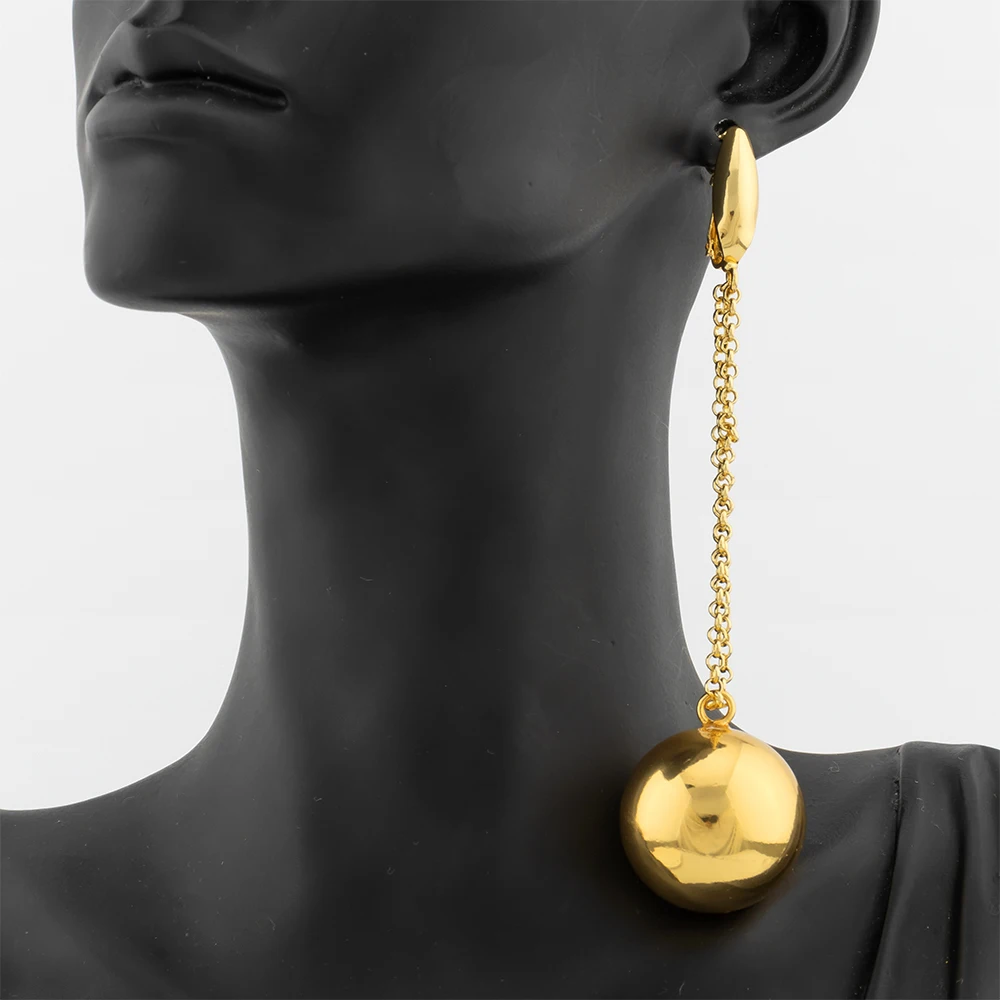 Женские позолоченные круглые серьги-подвески с бусинами