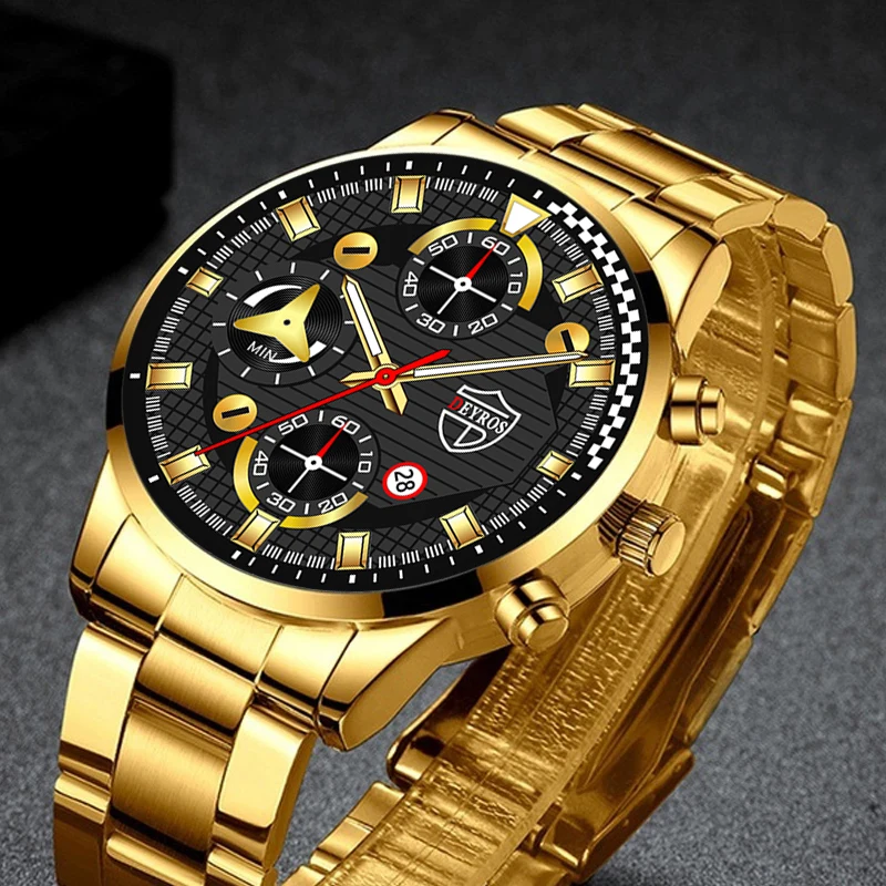 

Fashion Men's Watches Business Luxury Gold Stainless Steel Quartz Wristwatch Male Calendar Luminous Leather Clock reloj hombre