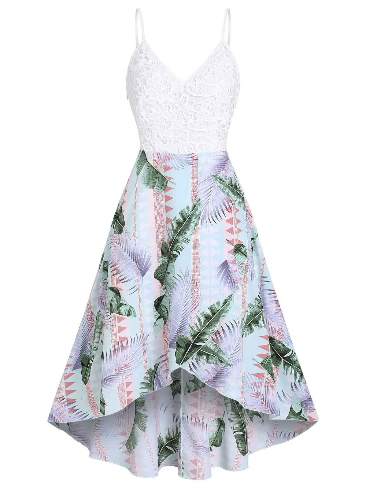 

Dressfo Summer Midi Dress Tropical Floral Leaf Print Women Sundress V-Neck Vacation Beach Sleeveless Cami Dress