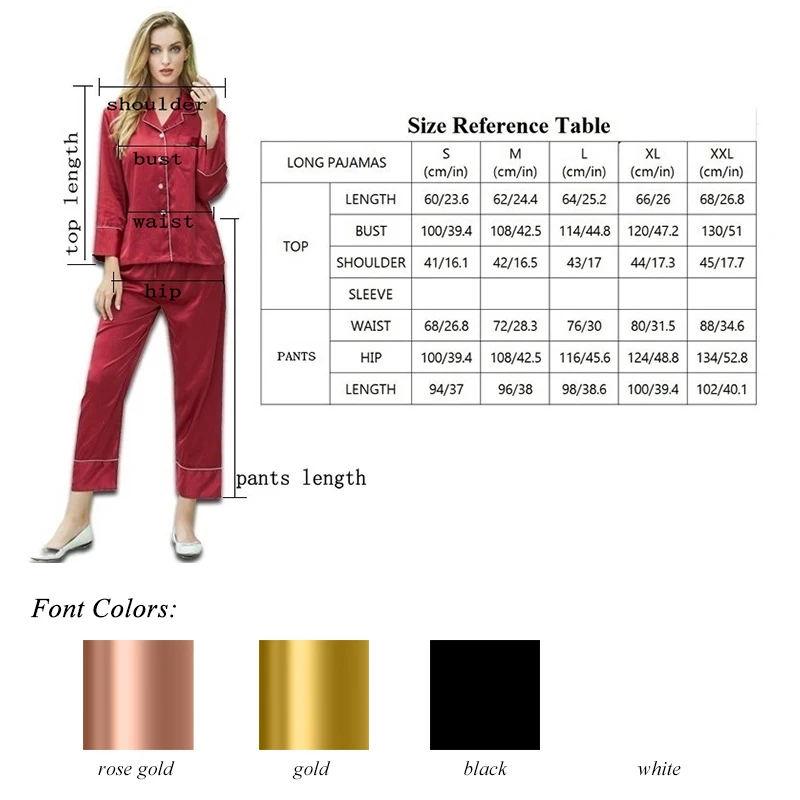 Personalized Pajamas For Women Set Long Satin Silk Pajamas Set Custom Pajamas For Women Bride Pijamas Lingerie Pijamas Sleepwear