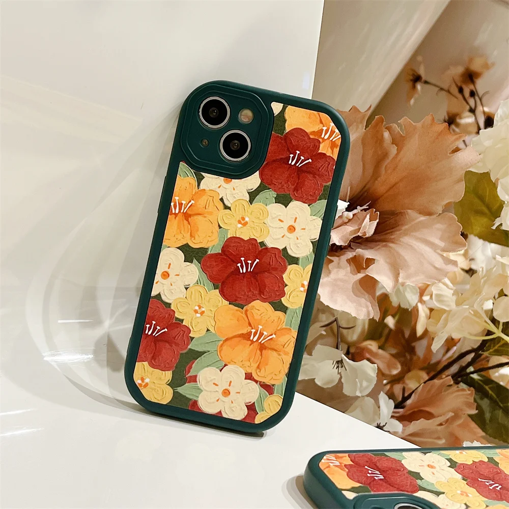 

Artistic Oil Painting Flowers Phone Case for Iphone 13ProMax 12Pro 11 XsMax Xr 12Pro Max Elegant Lady Style for Iphone for Girls