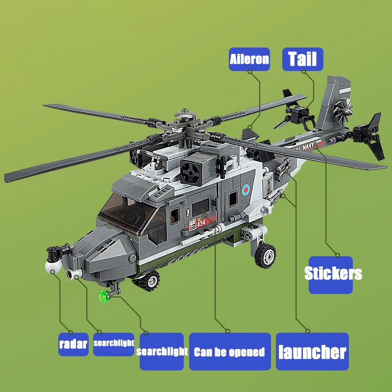 Лидер продаж 2024 военный вертолет с рысями строительные блоки игрушки модель