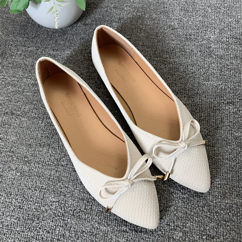 

2023 New Women Flats Slip on Flat Shoes Woman Low Heels Dress Shoes Pointed Toe Elegant Office Bow Zapatos Mujer Spring Autumn