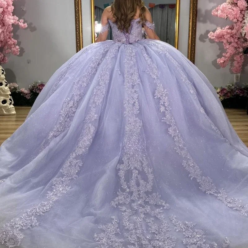 ANGELSBRIDEP Сиреневое бальное платье с иллюзией платья Quinceanera аппликация из