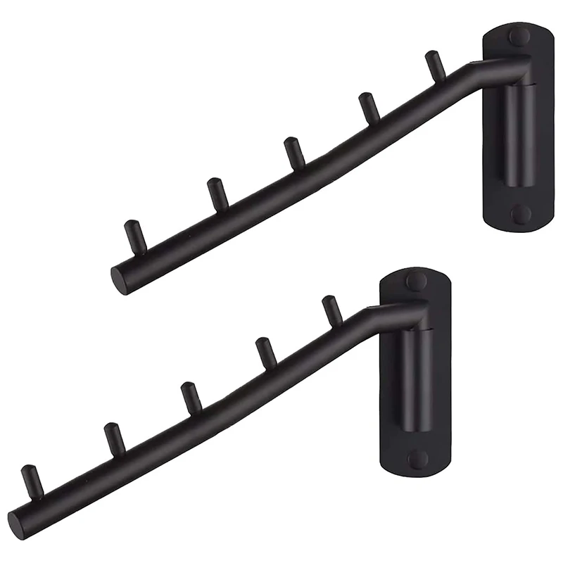 

2 Packs Black Folding Wall Clothes Drying Rack, Stainless Steel Wall Clothes Hanger Rack With Swing Arm For Bathroom