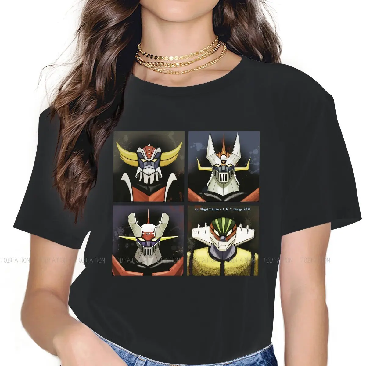 

Characters Women's T Shirt UFO Robot Goldrake Ladies Tees Kawaii Cotton Tops Graphic Tshirt 4XL Oversized Fashion
