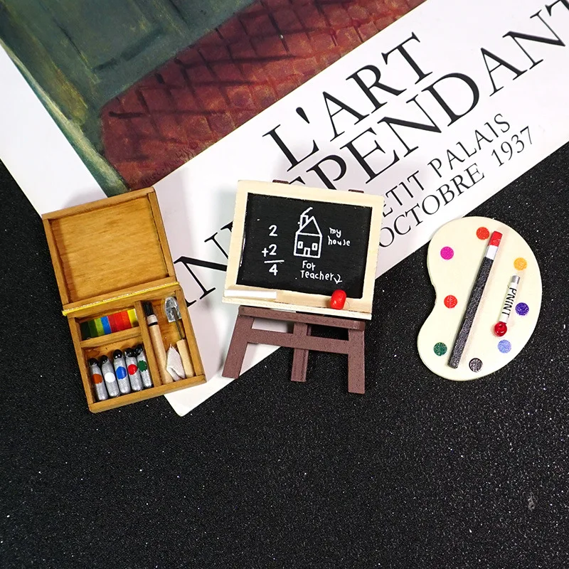 Деревянный мольберт для кукольного домика палитра рисования миниатюрные