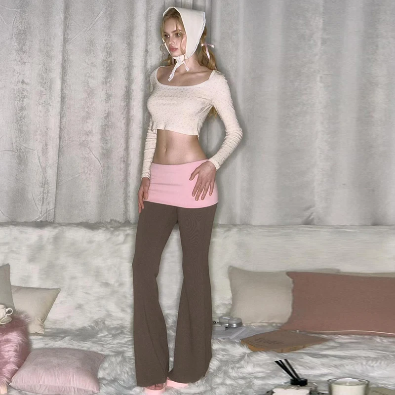 Повседневные расклешенные лоскутные леггинсы Cutenova с высокой талией