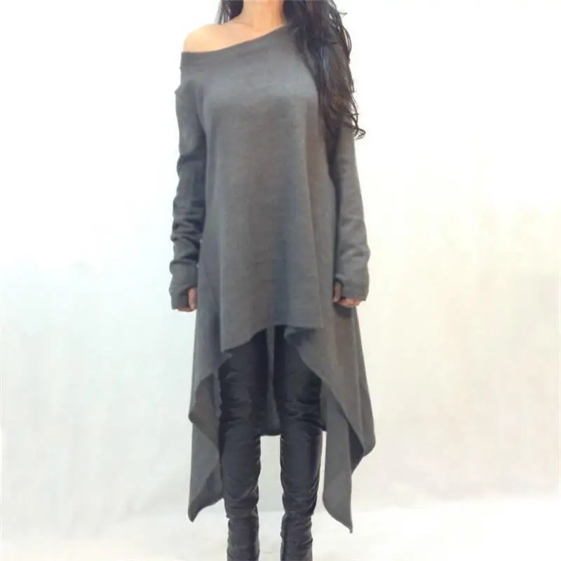 

New Ladies Winter Sweater Dress Vestidos Women Ladies Knitted Casual Long Sleeve Asymmetric Mid-calf DressesNew