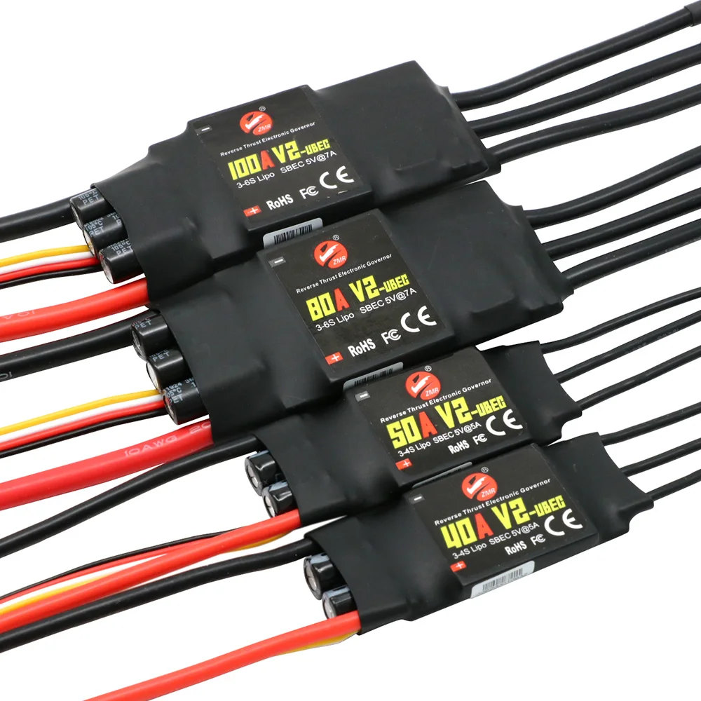 ZMR бесщеточный ESC 40A 50A 80A 100A V2 Дрон 2-4S контроллер скорости с BEC/UBEC для