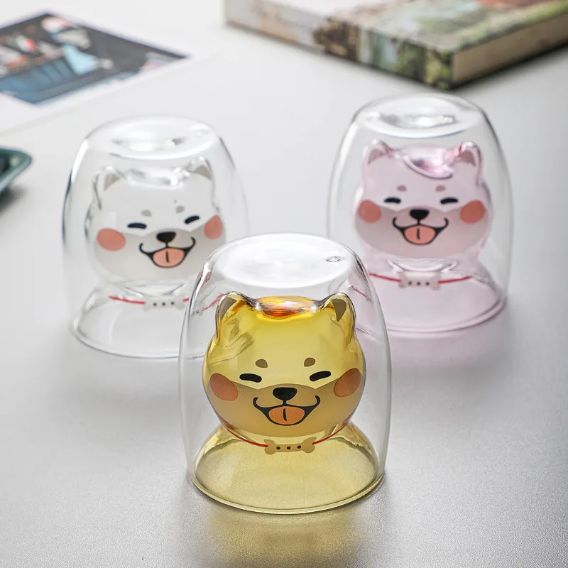 

Double Wall Glass Cup Pig Cat Coffee Water Cups Heat Resistant Transparent Cup Wine Mug Drinkware Tumbler Cups Cute Water Bottle