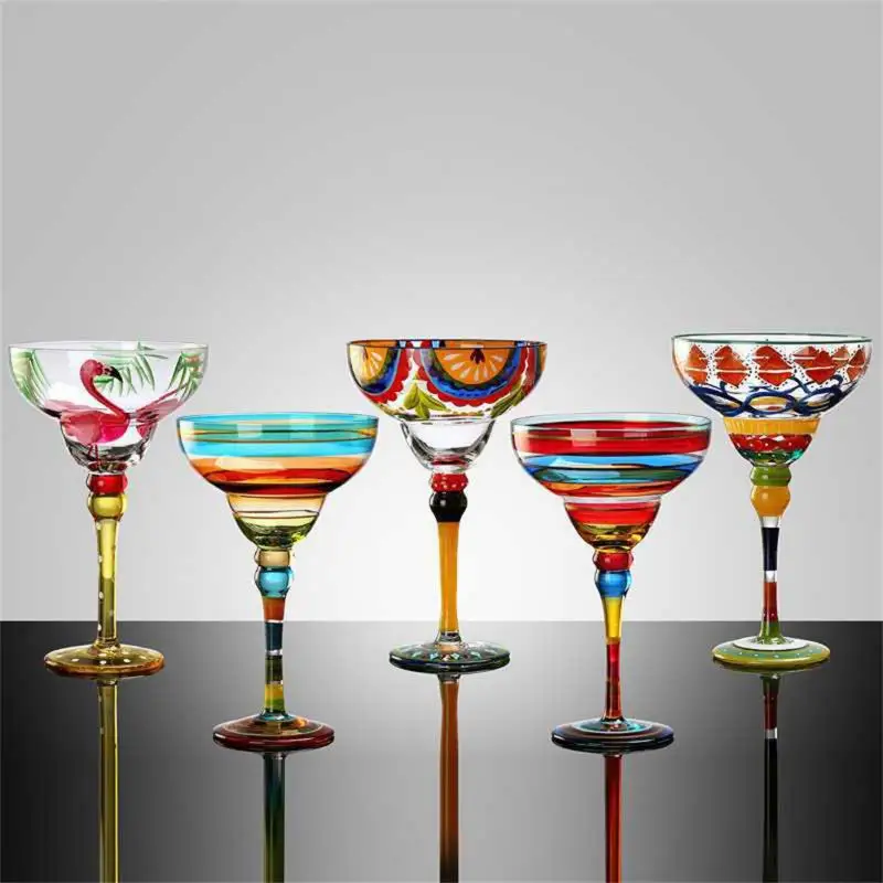 

Newest Champagne Cup Creative Margarita Handmade Colorful Cocktail Glass Goblet Cup Lead-free Home Bar Wedding Party 2023