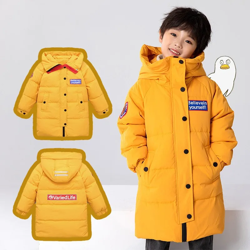 

New Girls Winter Down Padded Jacket Boys Warm And Waterproof Snow Padded Jacket Hooded Long Down Jacket Red Yellow Parker Jacket